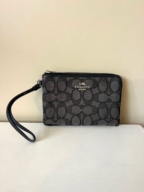 Coach Signature PVC Small Corner Zip Wristlet in Black Smoke